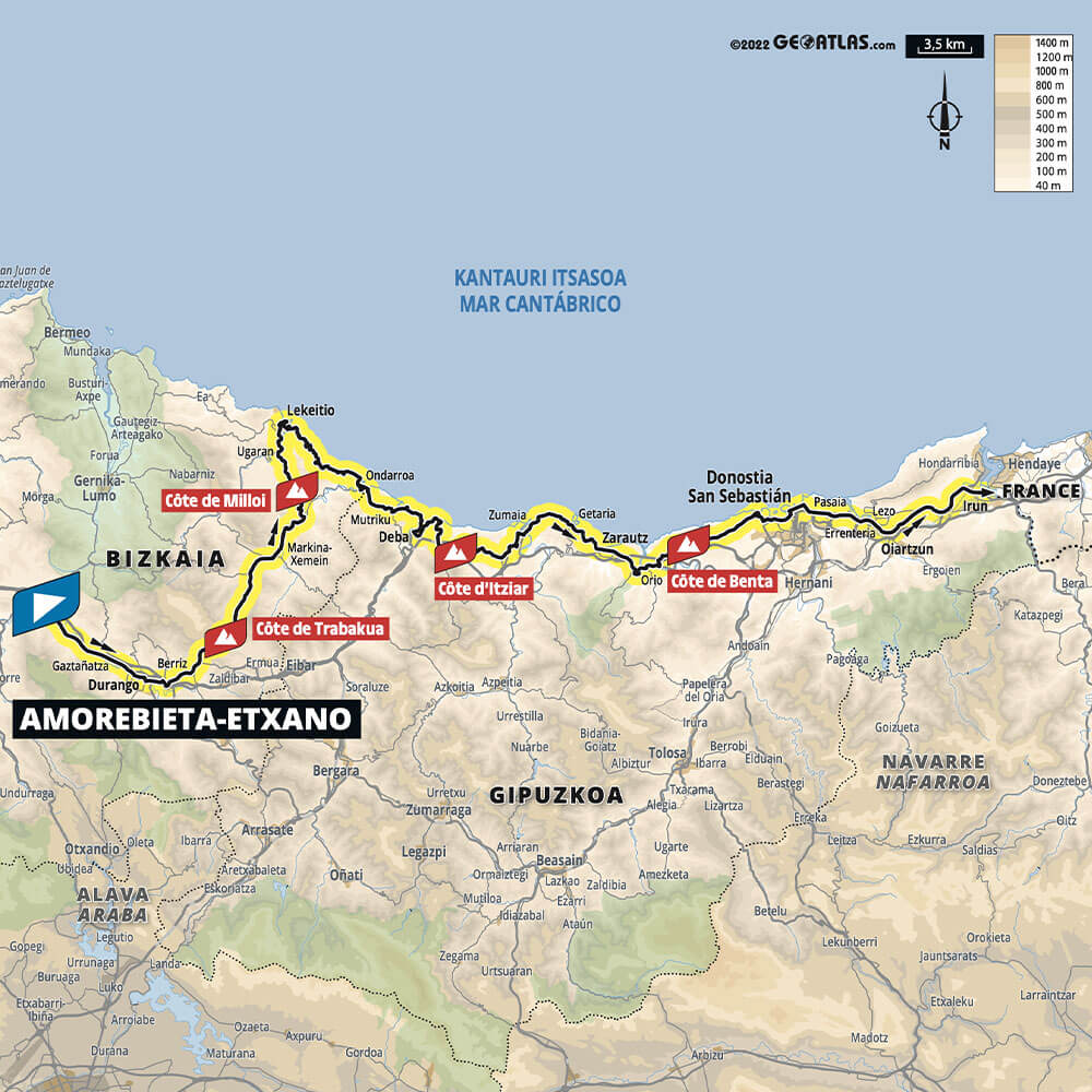 Imagen del mapa del recorrido de la tercera etapa del Tour de France